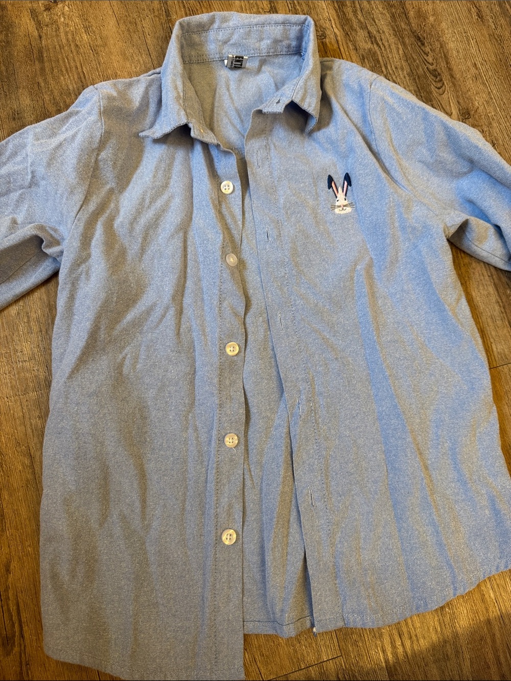 Bunny Embroidered Light Blue Kids Button-Down Shirt